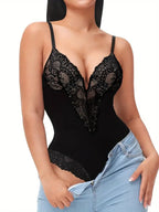 Divine® - Body tanga sexy de encaje con escote en V y espalda descubierta
