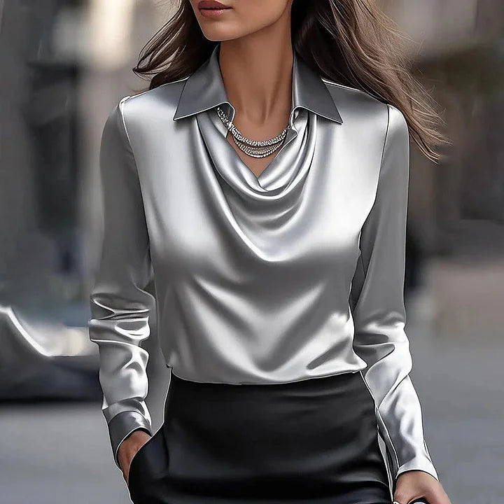 MALVIDA - BLUSA ELEGANTE DE SATÉN CON ESCOTE DRAPEADO