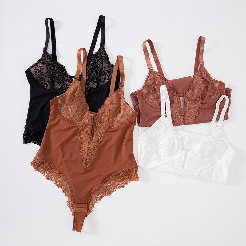 Divine® - Body tanga sexy de encaje con escote en V y espalda descubierta