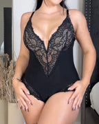 Divine® - Body tanga sexy de encaje con escote en V y espalda descubierta