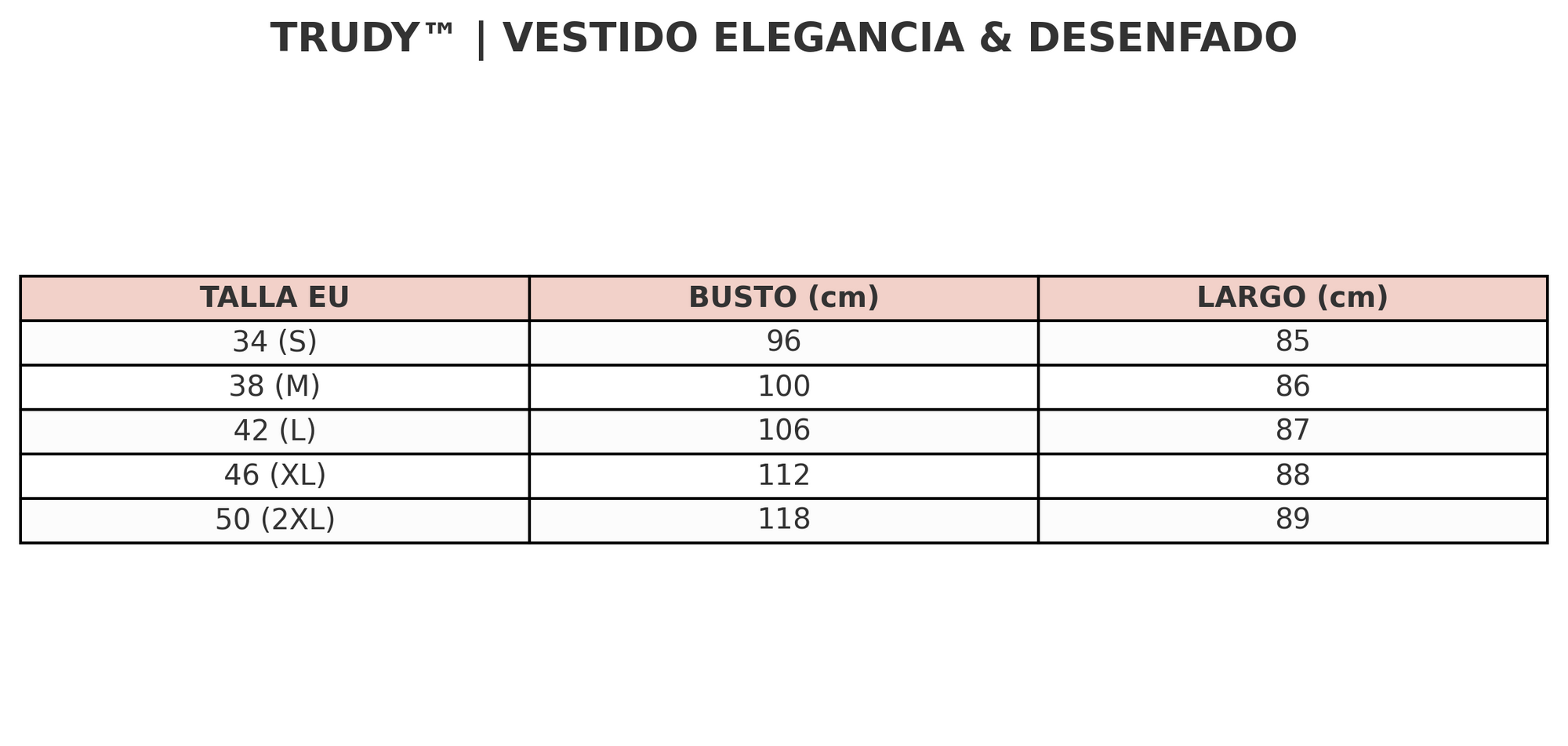 Guía de tallas — TRUDY™| VESTIDO ELEGANIA & DESENFADO